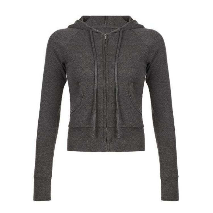 

Women Slim Fit Hooded Jacket Zip Up Casual Daily Wear Sport Coat with Drawstring Pockets Elastic Cuff Hem Long Sleeves for Autumn Spring S серый