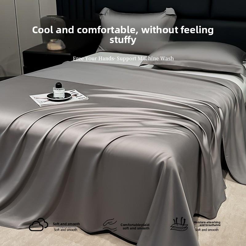 Ice Silk Bed Sheet Set Summer Cooling Solid Color Soft Durable Machine Washable Dormitory Single Bedding Set
