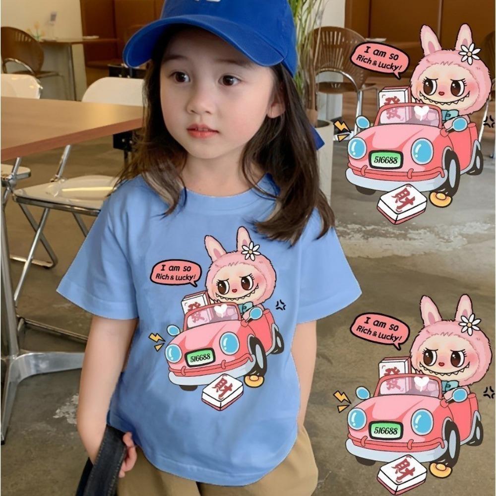 2025 Hot Sale Labubu Pop Mart T-shirt Men and Women with the Same Cute Printed Top Children's Cartoon Short-sleeved 100-160cm