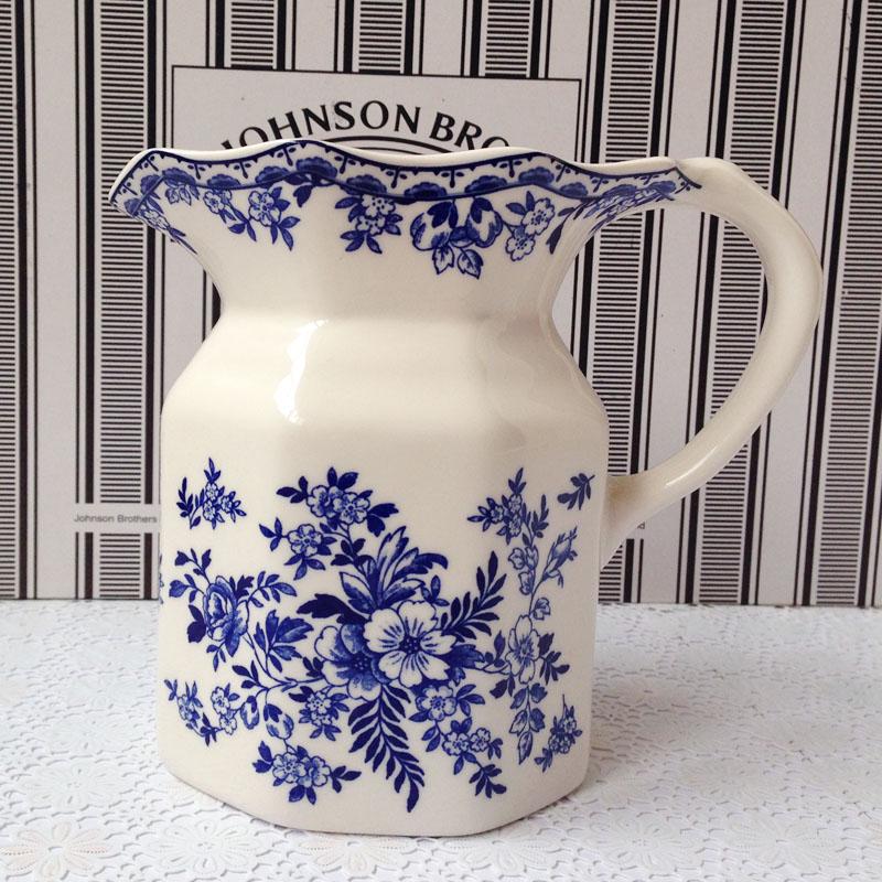 Ретро Синяя и Белая Керамическая Ваза для Цветов Чайник Домашний Декор