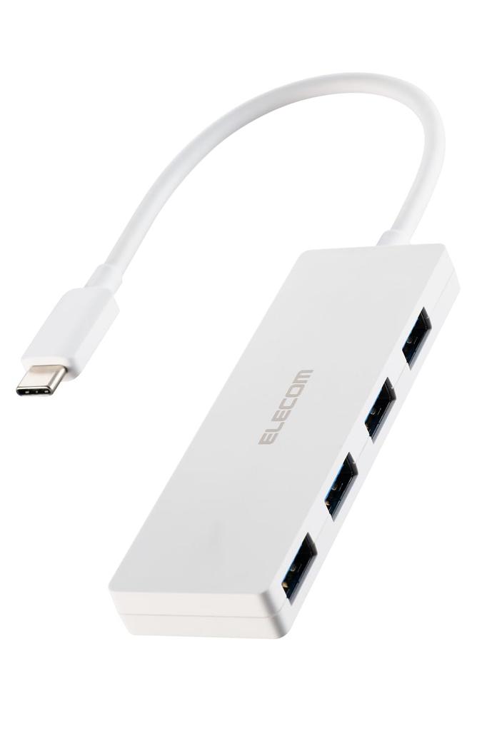 ELECOM USB USB 4 Bus 15cm Hub, 3.2 (Gen 1), 5Gbps, USB-C Connection, Ports, Powered, Cable, White, U3HC-H040WH