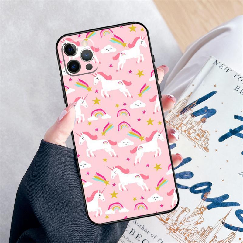 Pink Unicorn Rainbow Cute Phone Case For iPhone 14 15 16 Pro Max 12 13 Mini 11 Pro Max XR 15 16 Plus 16e Cover Coque