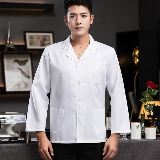 Unisex Chef Restaurant Jacket Lapel Short Sleeve Patch Pocket Chef Coat Men Women Single Breasted Kitchen Wear Waiter Bakery Uniform