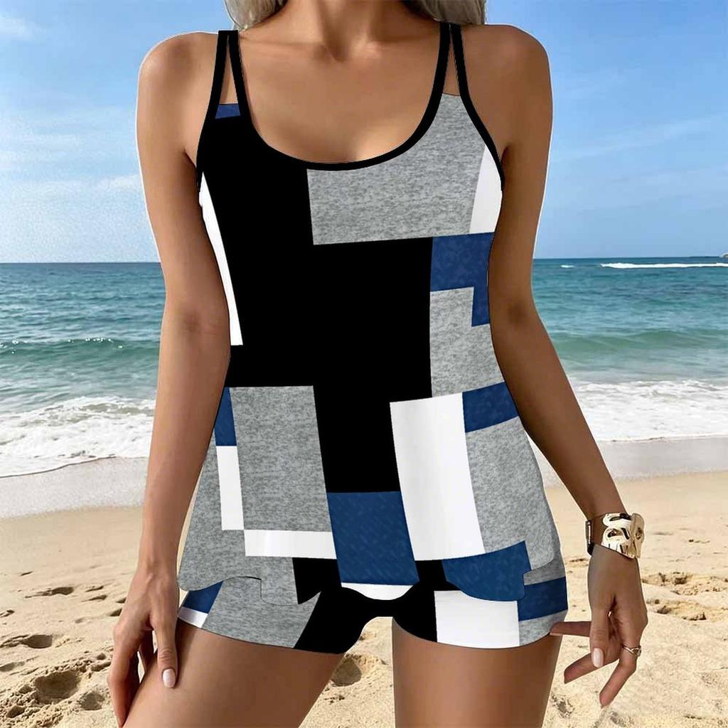 Women's Swimwear Tankini 2 Piece Swimsuit Geometric Stripes Pattern Vacation Bathing Suits