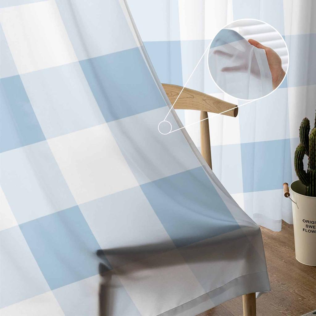 Blårutig Vår Skira Gardiner för Vardagsrumsdekoration Fönstergardiner för Kök Tyll Voile Organza Gardiner