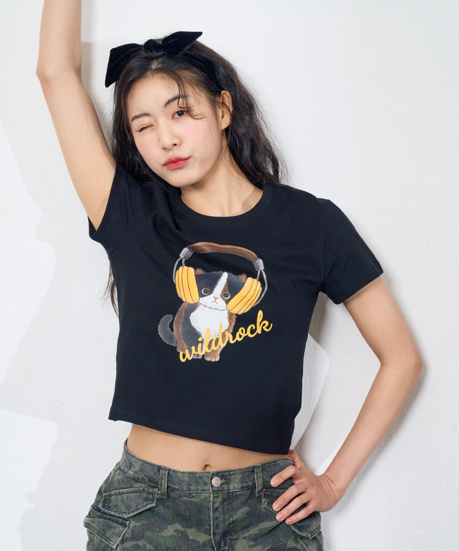 Wild Rock Romantic Cat Nyangpa Crop Top_Black Free