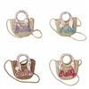 Moon Shaped Woven Underarm Bag Ribbon Knitted Shoulder Bag Fashion Beach Straw Bag  Travel