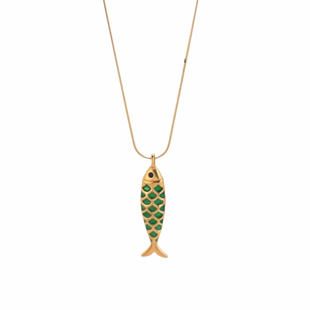 3D Charms Fish Pendant Necklace Snake Chain Marine Life Necklace Enamel Ocean Necklace  Classic