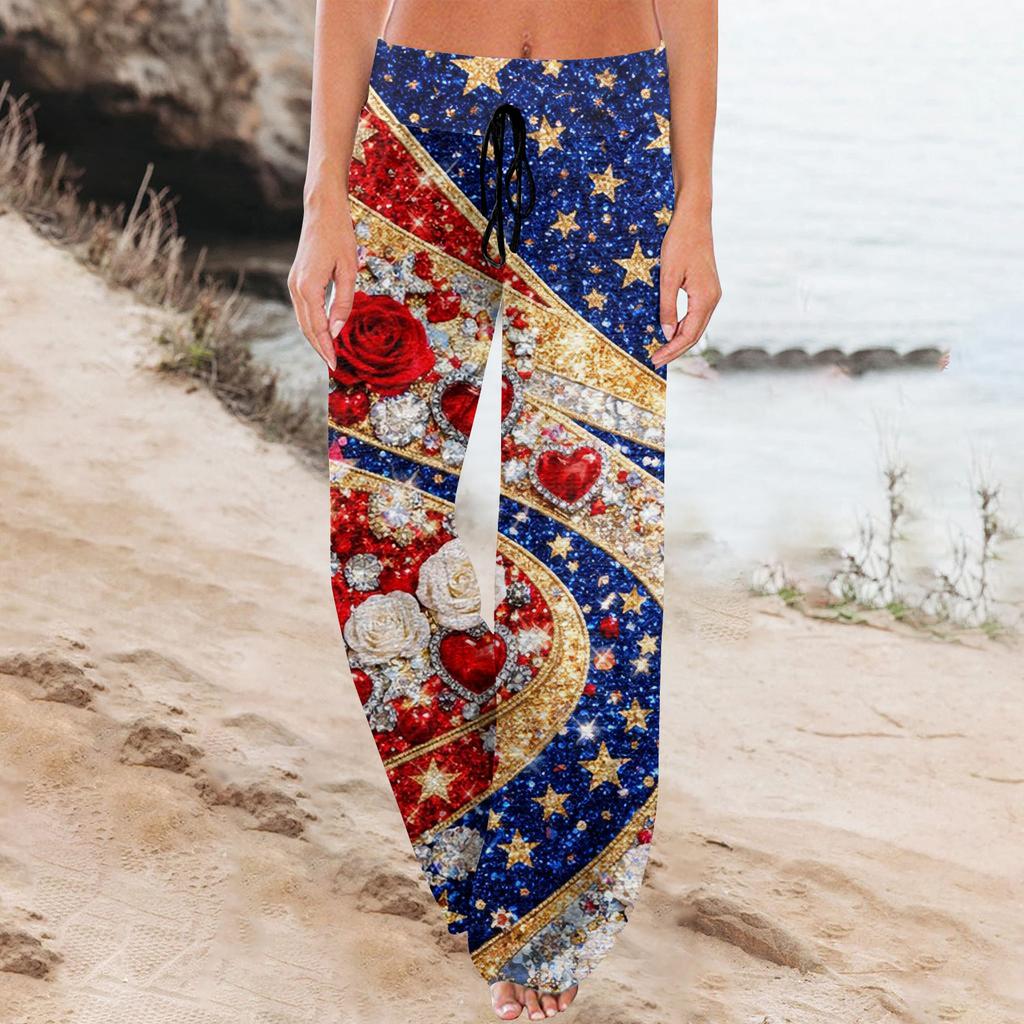 Women's Fashion Loose-Fit Drawstring Elastic Waist Casual Printed Pants