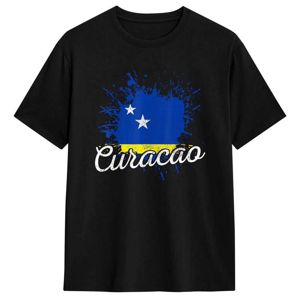 Casual T Shirt Beach Curacao Flag Inspired Motivational Quote Design Novelty T Shirts Cotton Tshirt Short Sleeve Tops