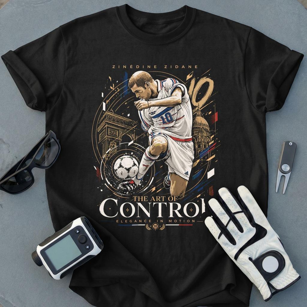 Zinedine Zidane Lustiger Kunstdruck T-Shirt, Control Grafik-T-Shirt, Fußball-Ikone Stil Shirt