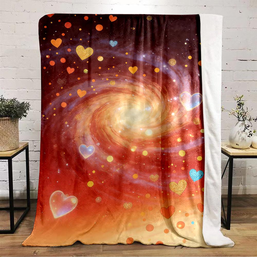 Galaxy Swirl with Colorful Hearts Design Flannel blanket for bedroom, living room, sofa, and nap sofas.