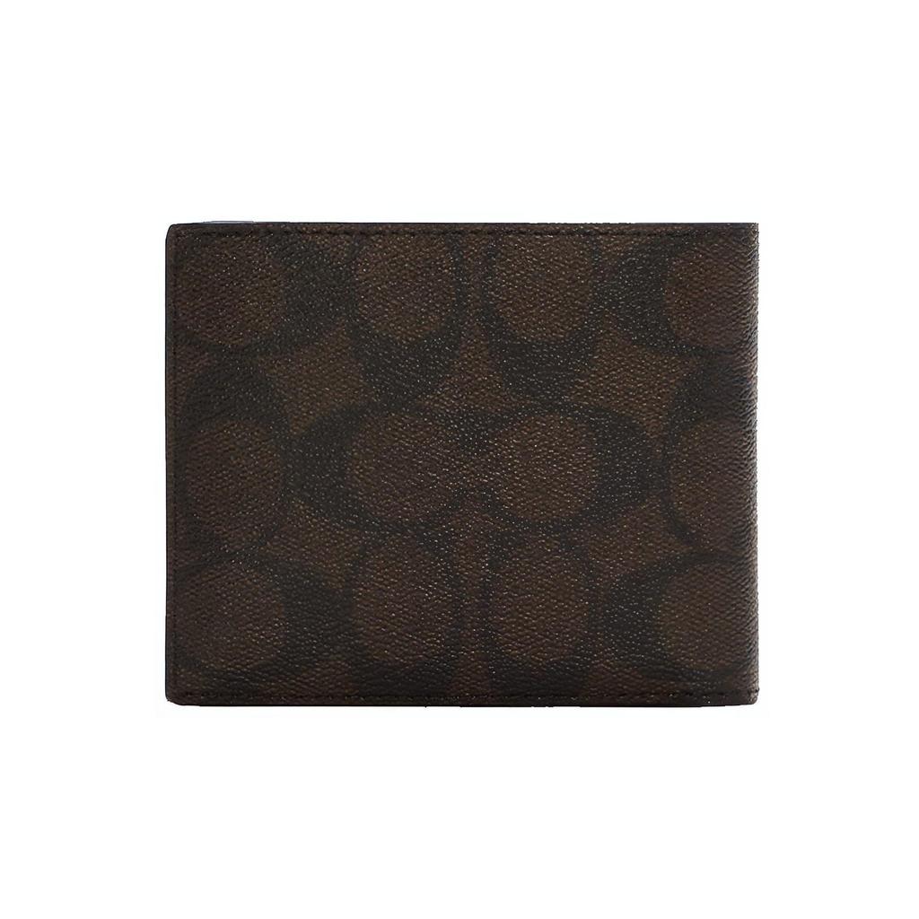 Coach 3 In 1 Wallet 11 Classic Monogram Foldable Short Wallet With Keychain Gift Box Men Wallet Brown Red C6790-QBTKA