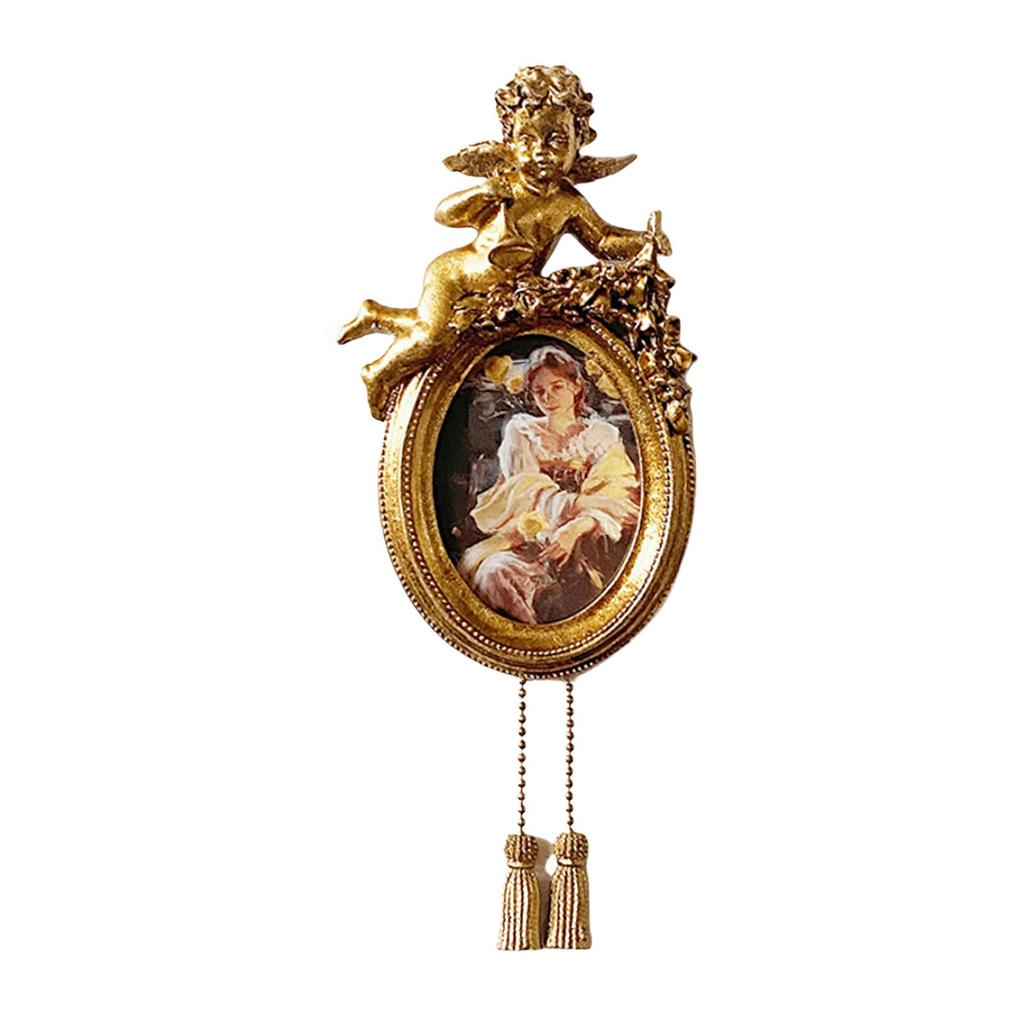 Oval Photo Frame Ornate Picture Vintage Style Embossed Cherub Figurines Tabletop Wall
