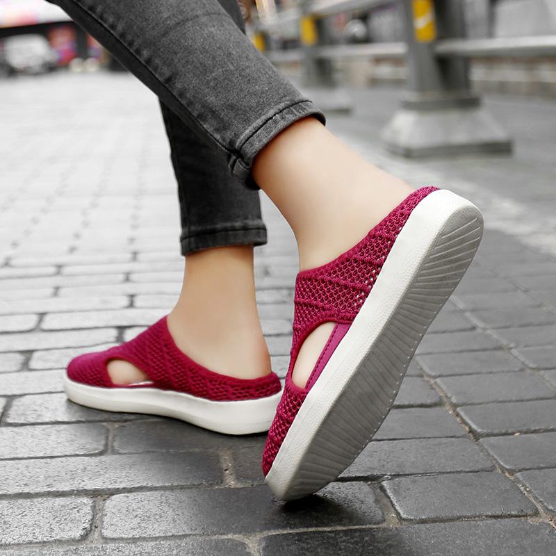 2025 New Spring and Summer Soft Sole Hollow Mesh Breathable Walking Shoes Women's Casual Single Shoes Fashion Trend