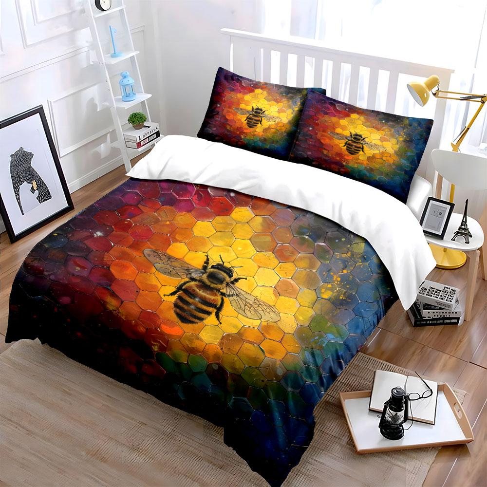 Honeybee Colorful Artwork Set Decor Bedding Set with 1 Duvet Cover 2 Pillowcases Single Double King Queen Gift