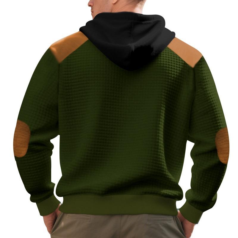 Mens Casual Loose Plaid Color Block Hooded Pullover Sweatshirt With Large Pockets