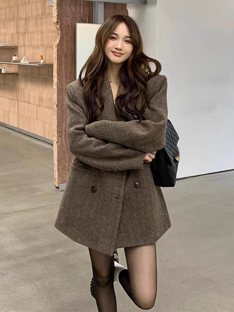 Elegant Reversible Cashmere Coat Women's Autumn Winter Short 2024 New Loose Jackets Korean Chic Woolen Blazer Clothes Streetwear