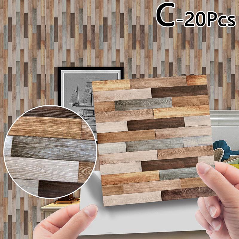 20ks Tapeta 10*10cm Dřevo zrnitá PVC Samolepicí samolepka na zeď Vodotěsná domácí dekorace