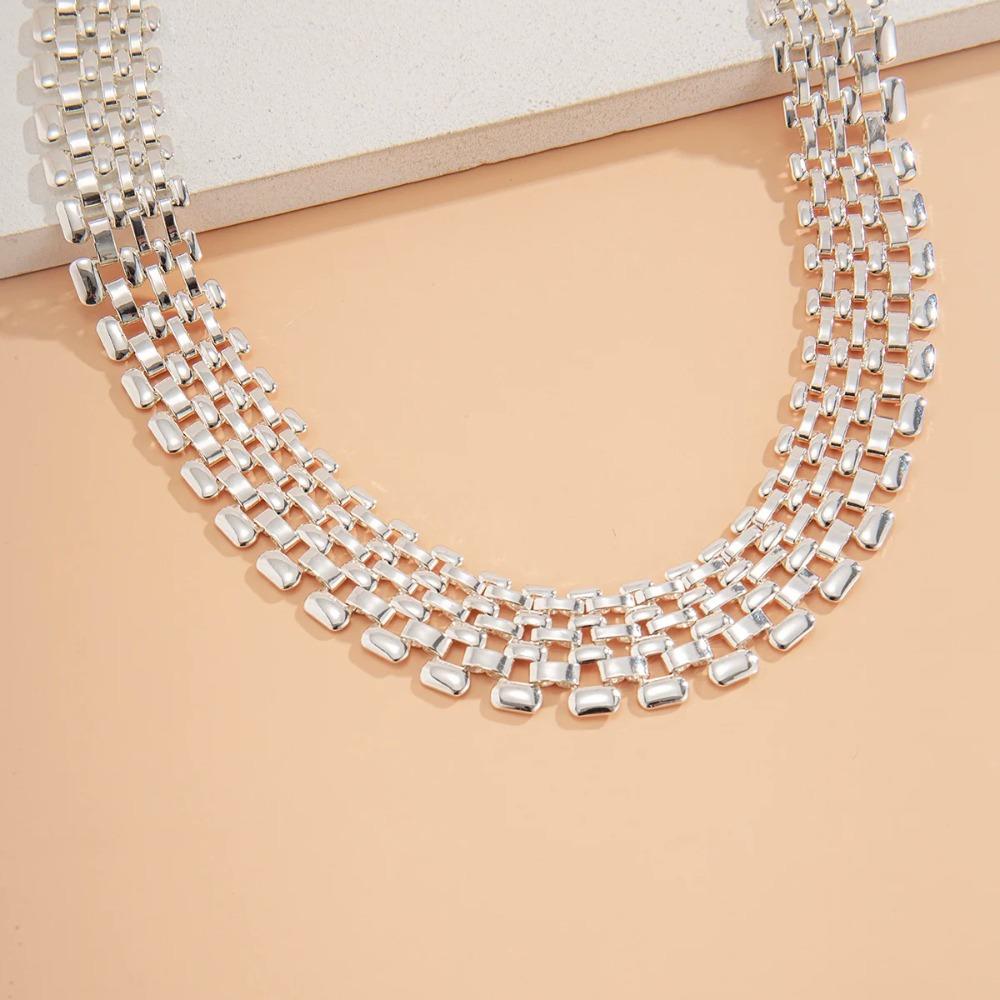 Mesh Design Exaggerated Cuban Chunky Chain Zinc Zinc Alloy Steampunk Choker Cool Hip Hop Necklace  Girls