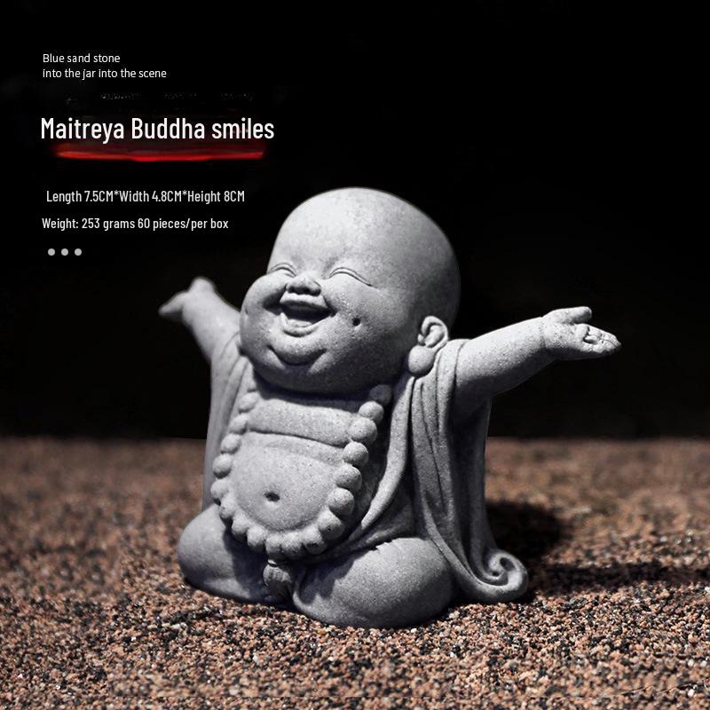 Statue de Bouddha en grès chinois - Décoration pour jardin intérieur et aquarium