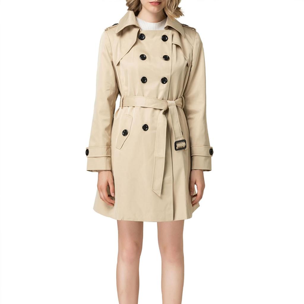 JoveJek Trench Solid Large Perfect for and Fall Women's Coat, Double-Face Double-Breasted, Lightweight, Water-Repellent, Color, Thin, Collar,