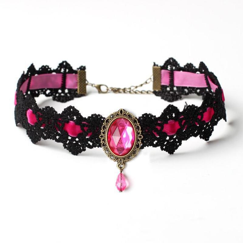 

Чорне мереживне намисто, нашийник, оксамитовий вінтажний готичний ланцюжок, підвіска рожевий