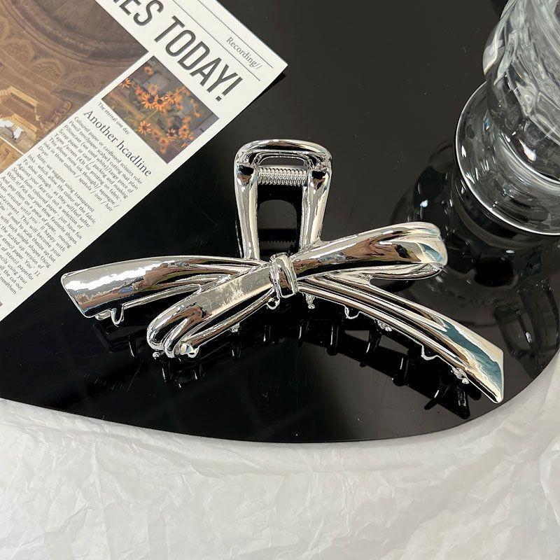 Silver Textured Metal Shark Hair Claw - Women's Stylish Updo Clip Accessory