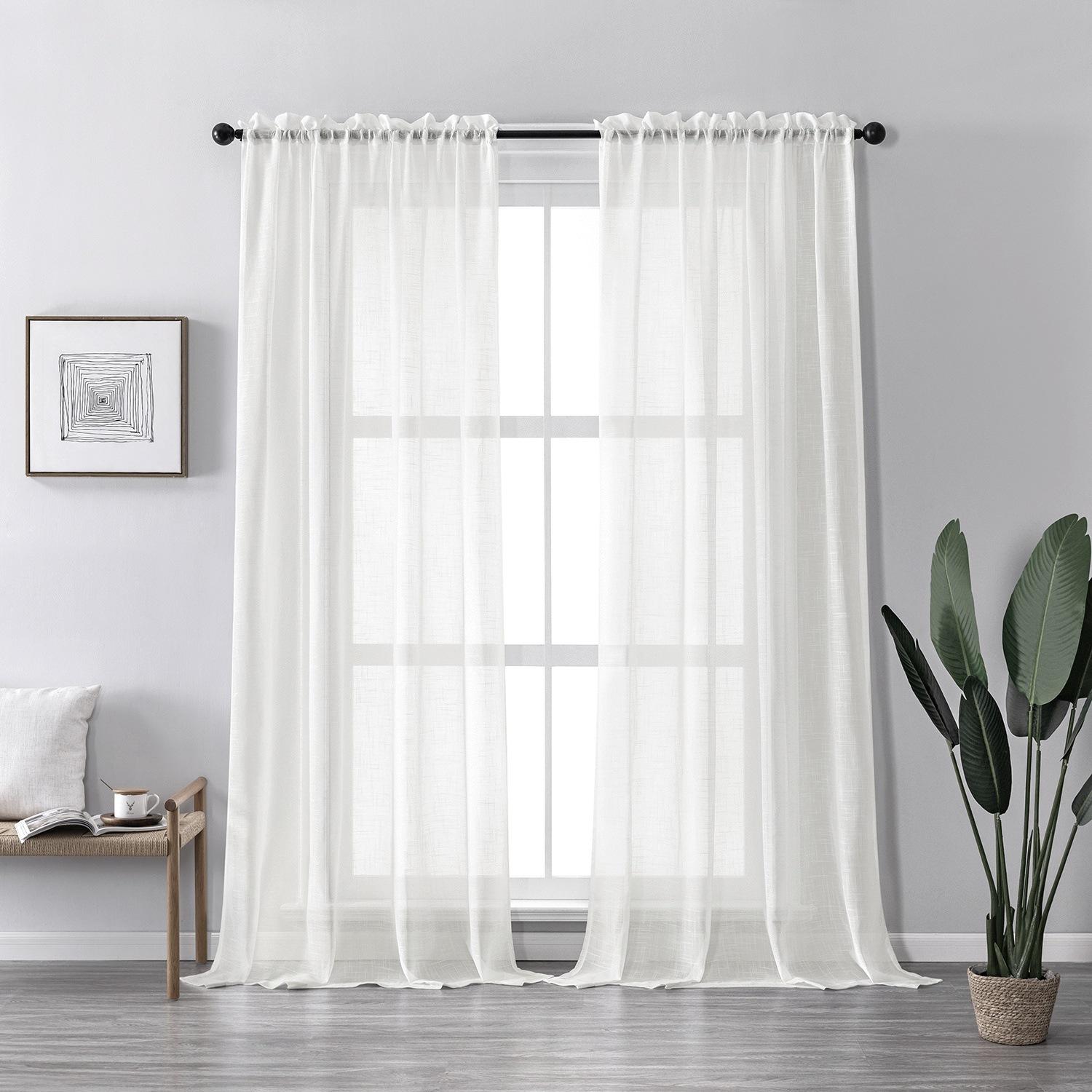 

Тонкий Крест Бамбук Лен Полиэстер Серый Готовая Балконная Занавеска Песок, Оконная Сетка Непрозрачная Piercing rod (132cm * 244cm) -52 W x 96L