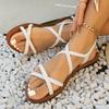 Women Beach Woven Hollow Sandals Women Flats Casual Clip Toe Sandals Summer New Fashion Walking Zapatos Dress Femme Slides