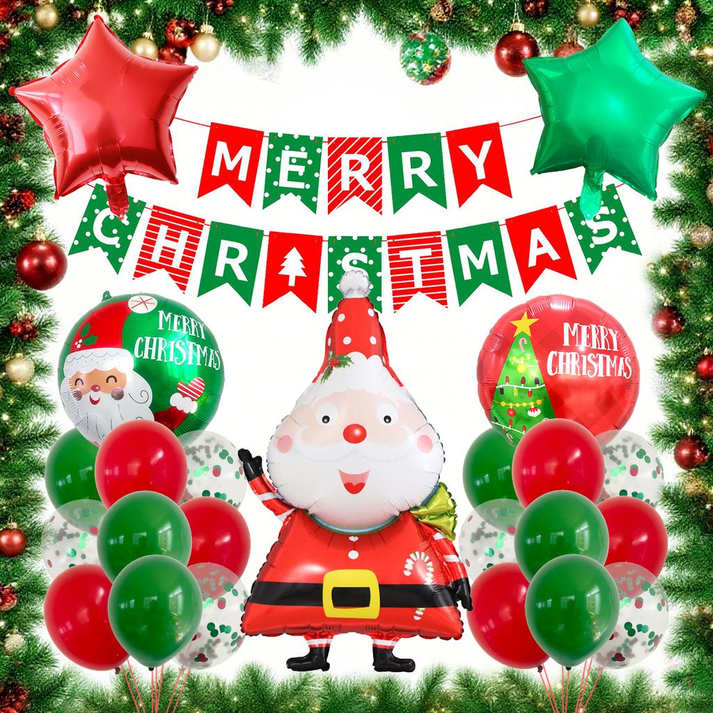 Christmas Theme Party Decoration Balloon The Grinch Santa Gingerbread Man Aluminum Balloon Flag Set
