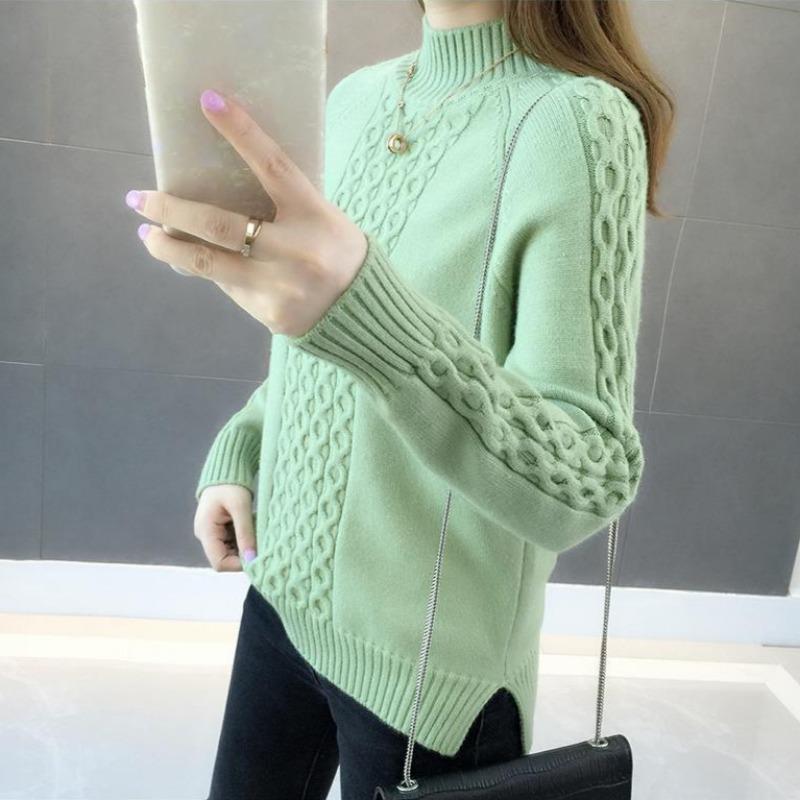 Pletený svetr pro ženy s polovičním vysokým límcem, volný svetr, svetr se středním límcem, pulovr, podzimní a zimní móda, podzimní a zimní top