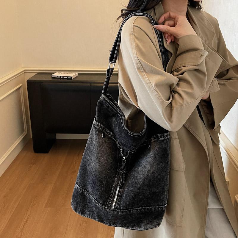 Jeanstasche Damen Tasche Große Kapazität Retro Kontrast Tragetasche Schulter Crossbody Tasche