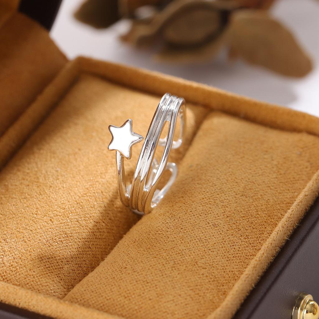 925 Silver Star Multilayer Open Rings For Women Engagement Wedding Luxury Jewelry Adjustable Jewellery Argent 925