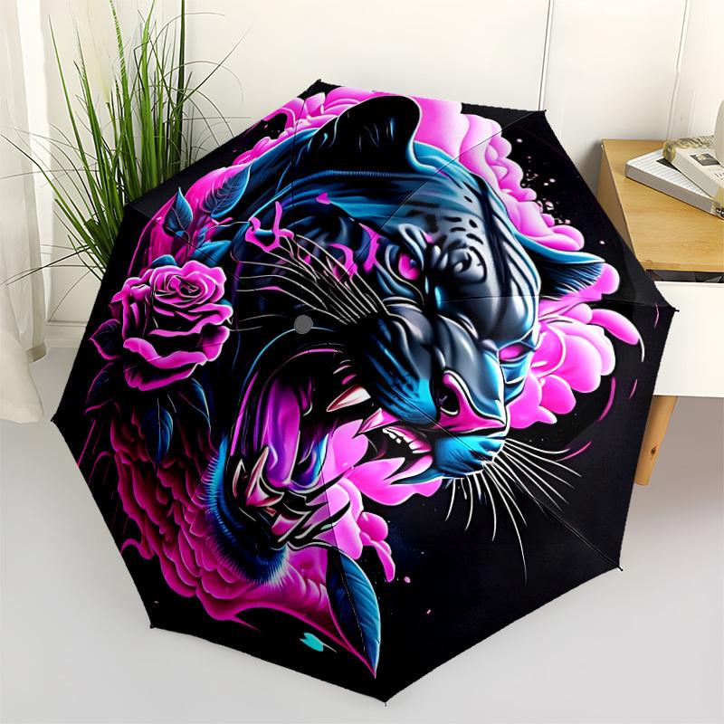 

1pc Panther Roses Automatic Opening/Closing Umbrella with Operation & Windproof Canopy - Folding Design, Holiday Gift yy260225171