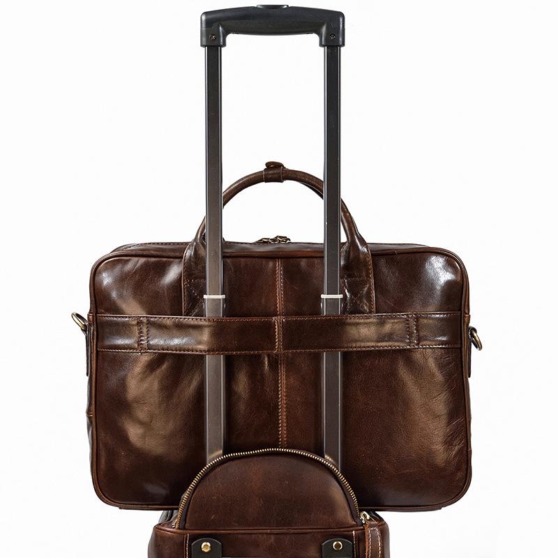 Men'S Leather Briefcase Retro Business Handbag First Layer Cowhide Shoulder Messenger Bag Computer Bag Commuter Bag
