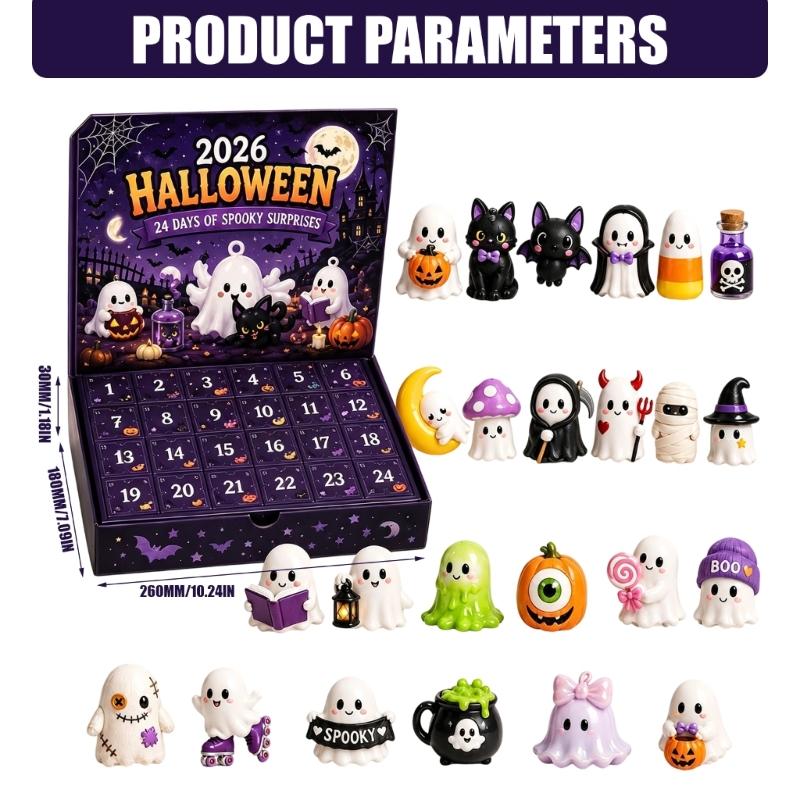 Halloween Advent Calendar 2026, Surprise Party Supplies Gift for Halloween Decorations with Horror Ghostly Collectible Figures 24 Days Count Down