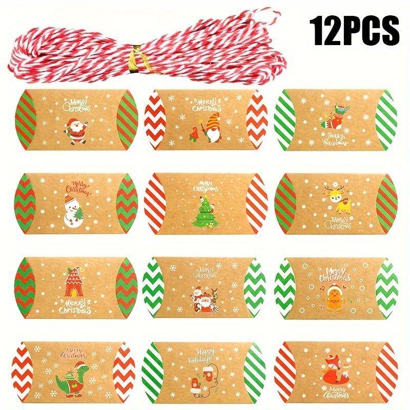 12pcs Christmas Pillow Boxes, Candy Packaging Boxes, Christmas Party Gift Packaging Advent Calendar Gift Packaging Box Christmas Matching Supply
