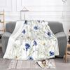 Watercolor Blue Cornflower Daisy Print Flannel Blanket Wildflower Soft Warm Throw Blanket Sofa Bed Botanical Home Decor Gift