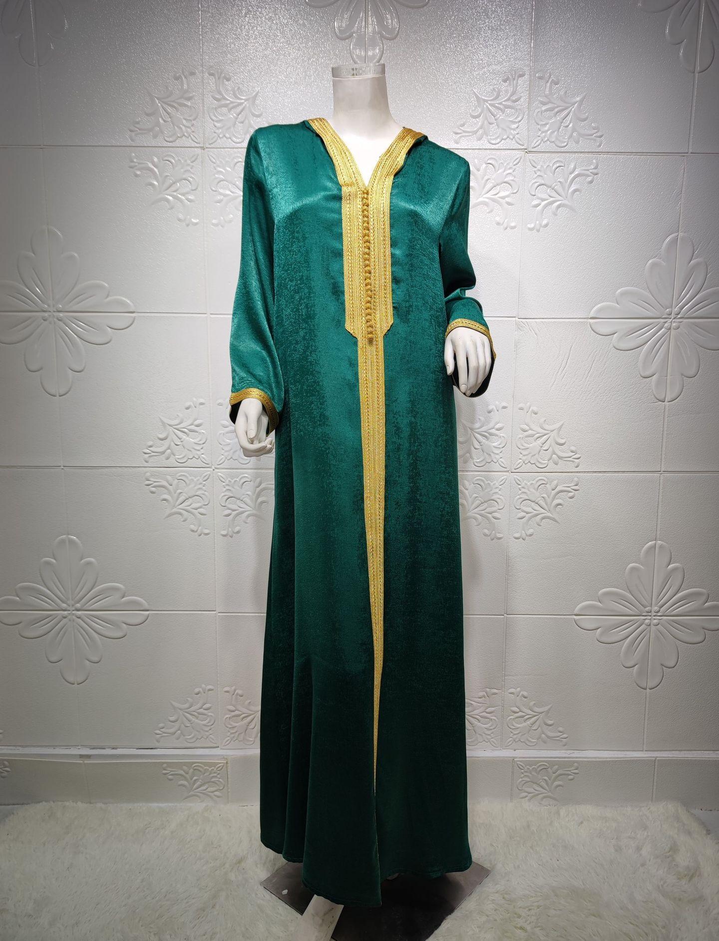 

Мусульманская одежда Дубай шампанское с капюшоном кружевной замшевый халат мусульманский халат женский абайя XXL зелёный