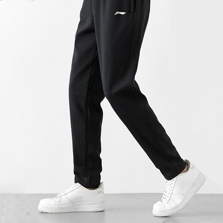Li Ning Sports Lifestyle Series Color Block Logo Casual Running Training Loose Cuff Sports Pants Men bottoms Black AKLS437-2