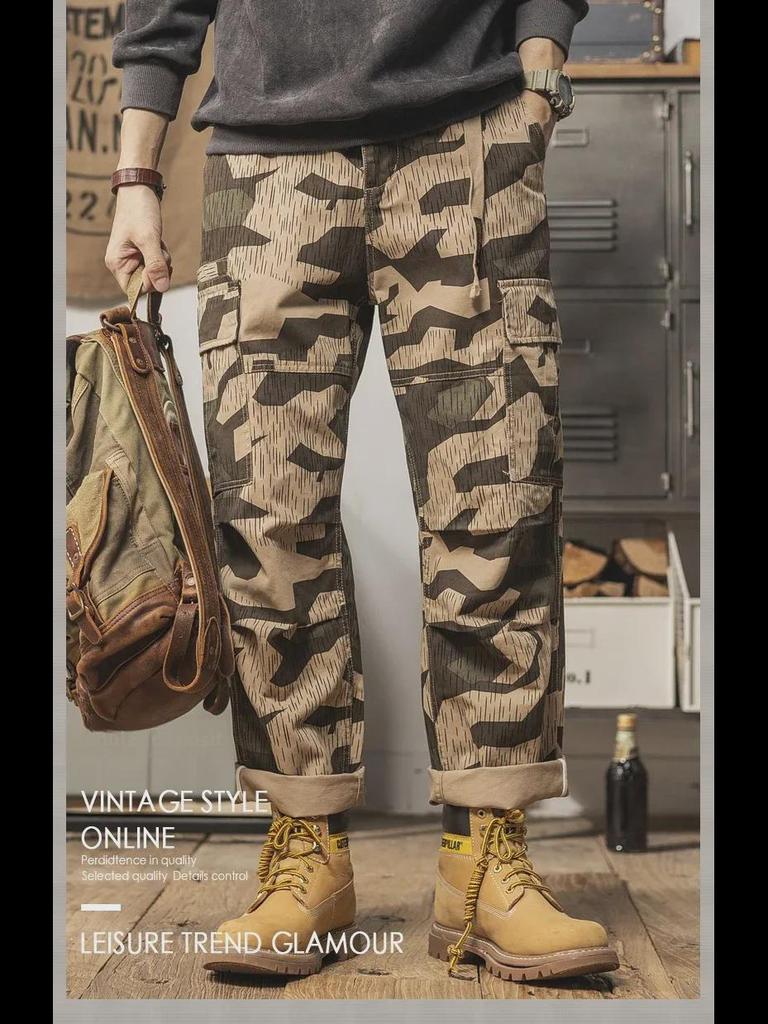 2024 Spring Men's Retro Camouflage Wide-Leg Overalls