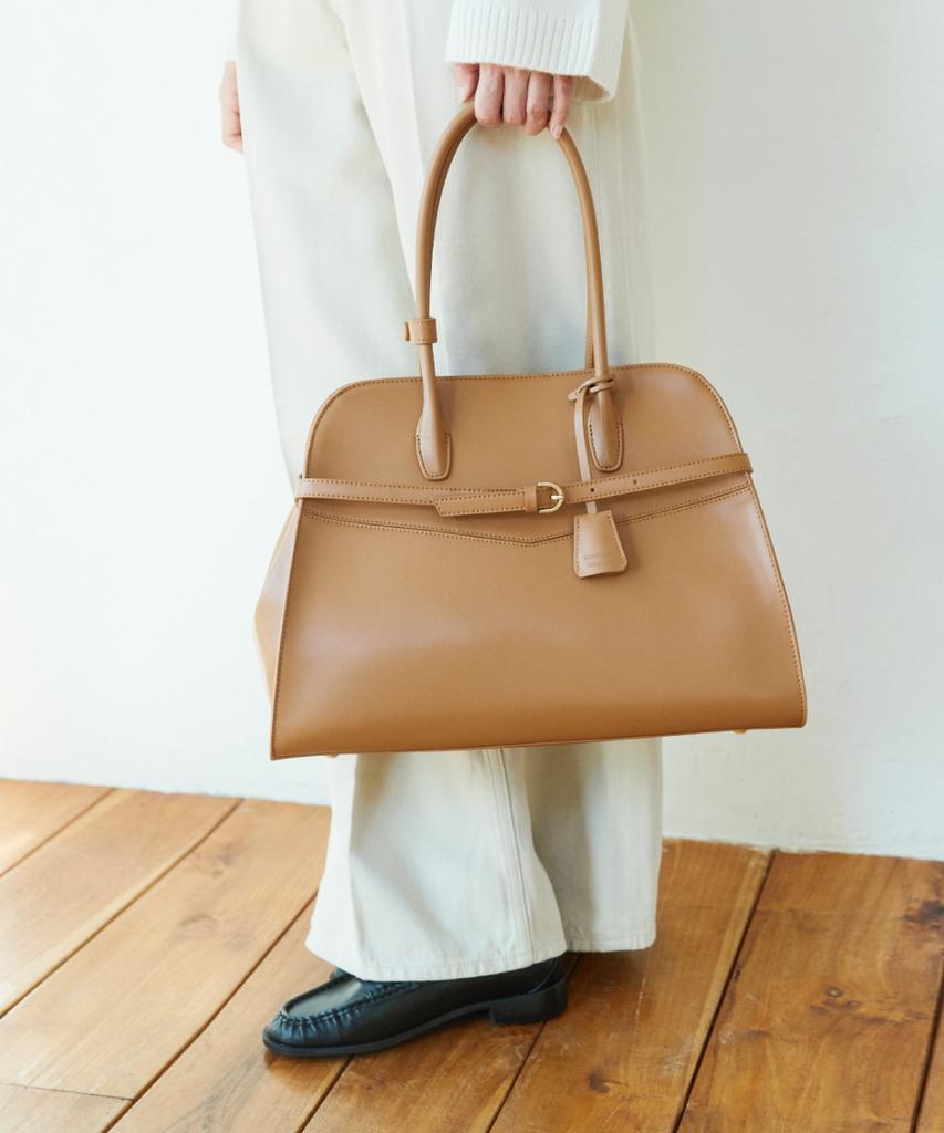 Komorebi Museum B03-3 Cow Leather Classic Buckle Libby Tote Bag_Leather Beige