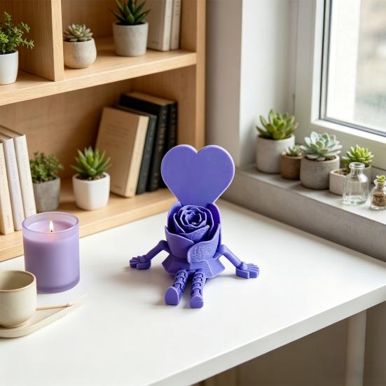 Mother's Day Heart Rose Figurine 3D Printed Articulated Figure with Dangling Legs Sentimental Gift for Mom Grandma Her