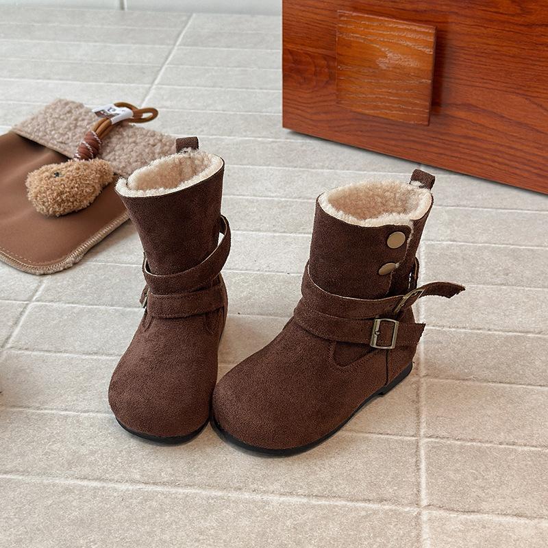 

Girls fleece-lined mid-calf boots, new winter Korean-style fleece boots for girls, soft-soled dual-use cotton boots for baby girls 23
