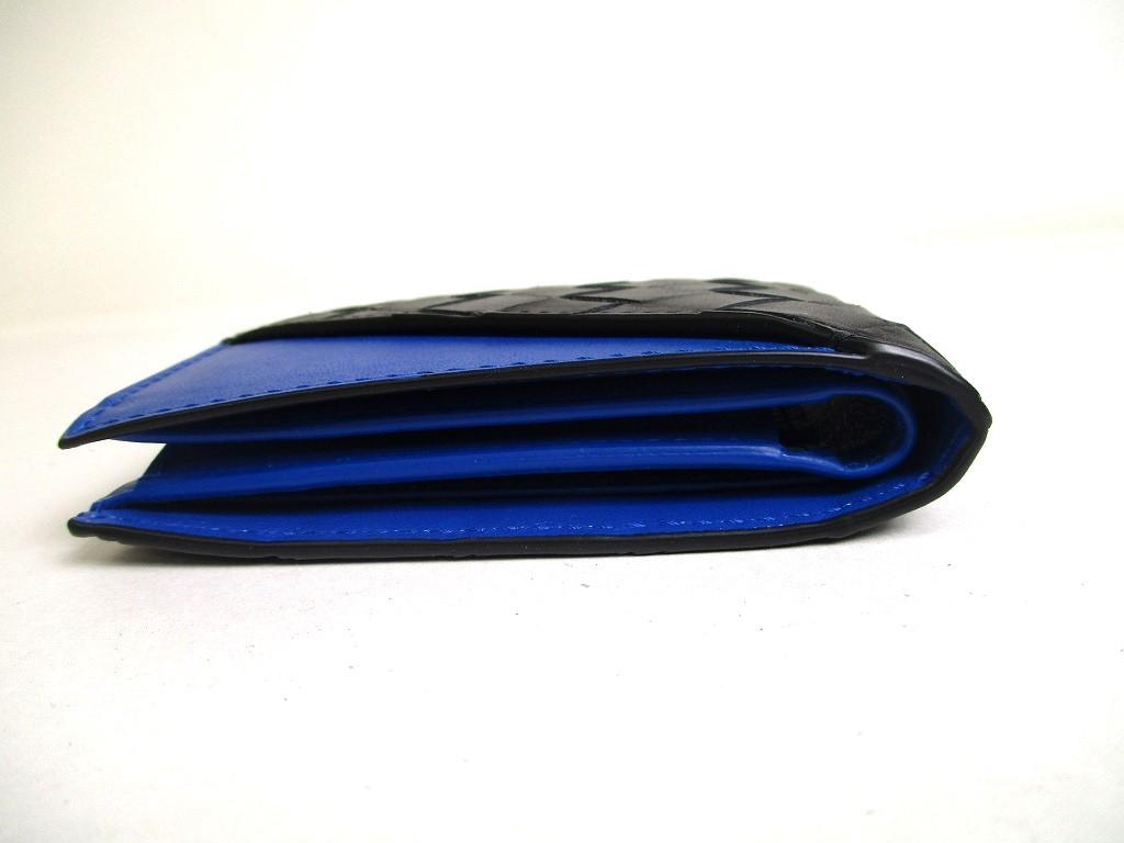 Authentic BOTTEGA VENETA Intrecciato Black Blue Leather Bifold Wallet Compact Wallet #a425  Refurbished