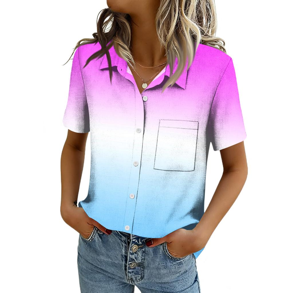 Chemisiers pour femmes à manches courtes boutonnés Chemises Business Casual Élégants Hauts de travail Vêtements d'été et de printemps