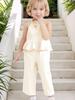 2024 Girls' Summer Ruffle Top & Wide-Leg Pants Set
