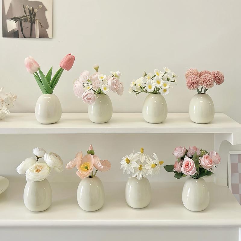 Ceramic Small Vases Desktop Room Ornament Home Living Room Porch Decoration Dry Hydroponics Flower Vase Modern Minimalist Decor