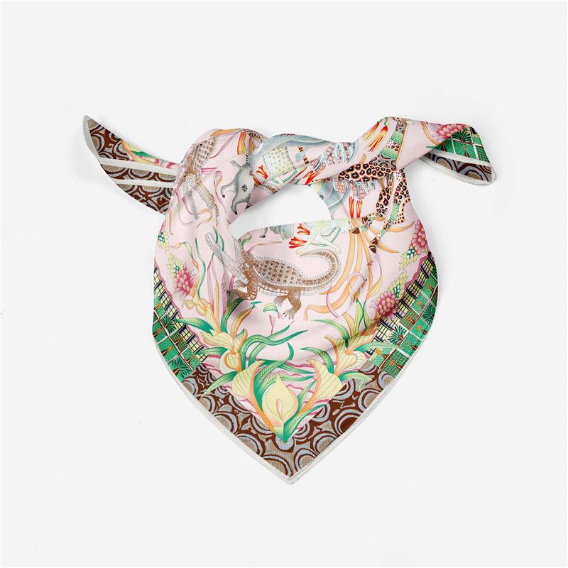 53CM Twill Silk Scarf Woman Forest Animals Print Square Scarves Wrap Bandana Small Hijab Foulards Lady Tie Headband Neckerchief